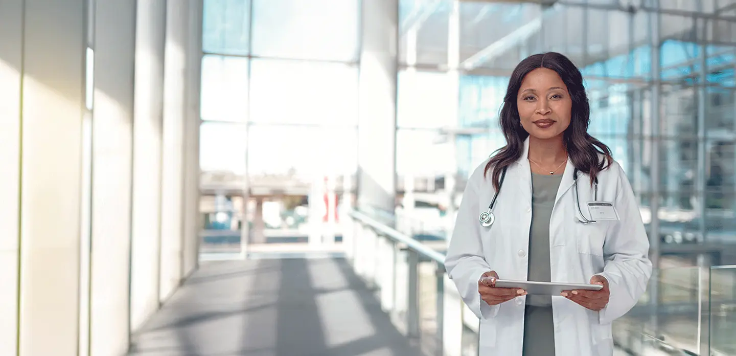 a female nurse looking forward