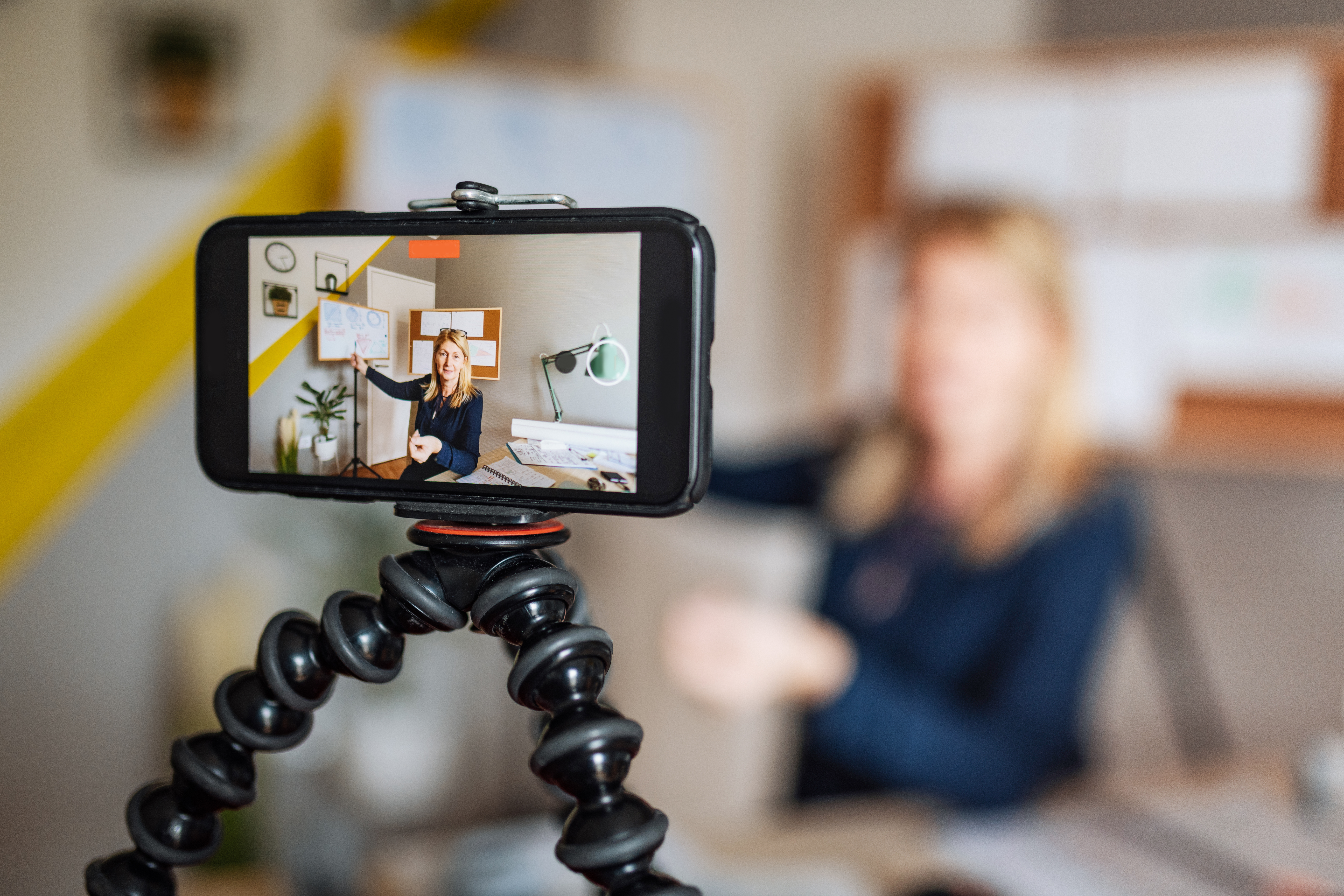 Portrayal of Capella education student teaching a virtual class.